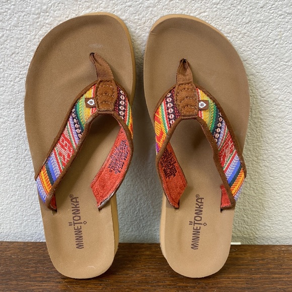 Minnetonka Flip Flop Sandals HEDY Frisco Stripe Size 6 - Picture 4 of 8